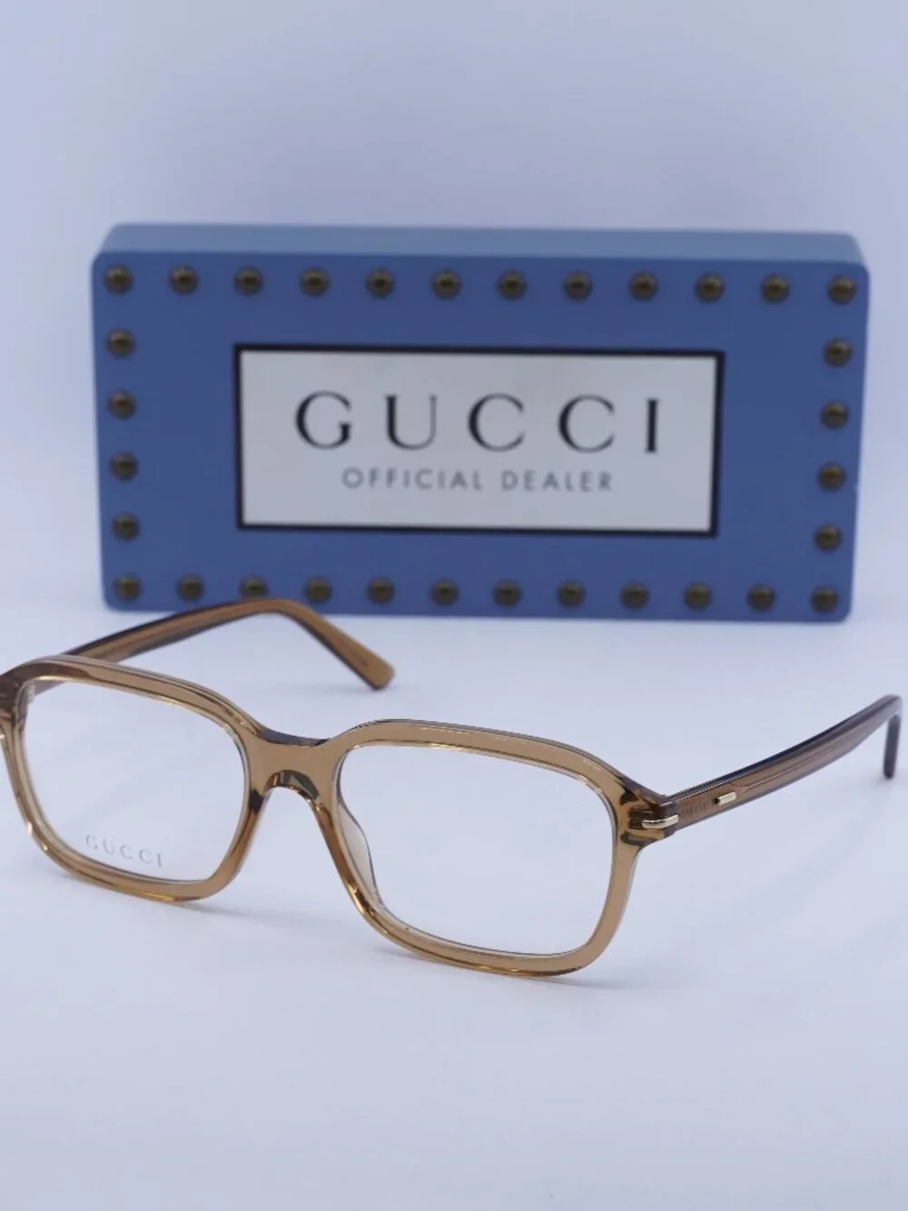 Gucci GG1446O 004 Rectangle Eyeglasses - Transparent Brown 56mm